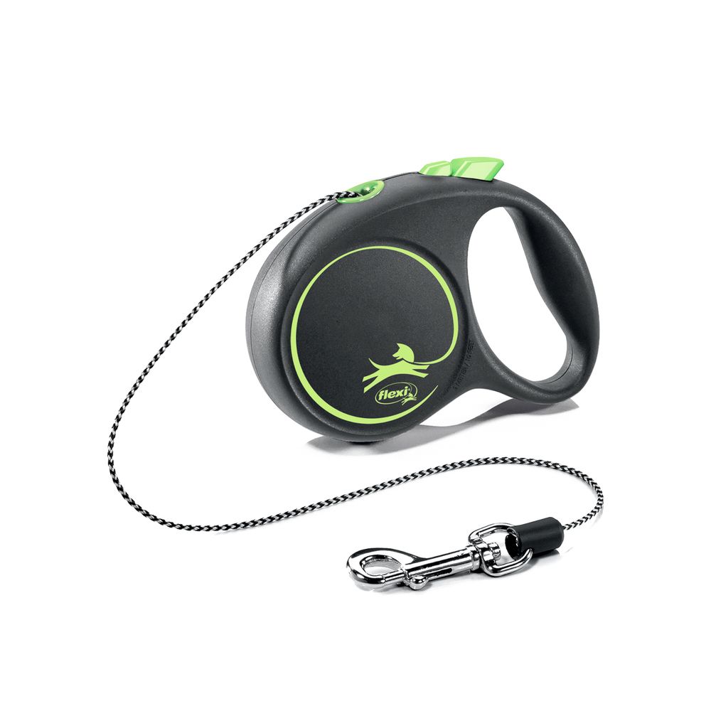Рулетка для собак FLEXI  Black Design XS (до 8 кг) 3 м трос черный/зеленый