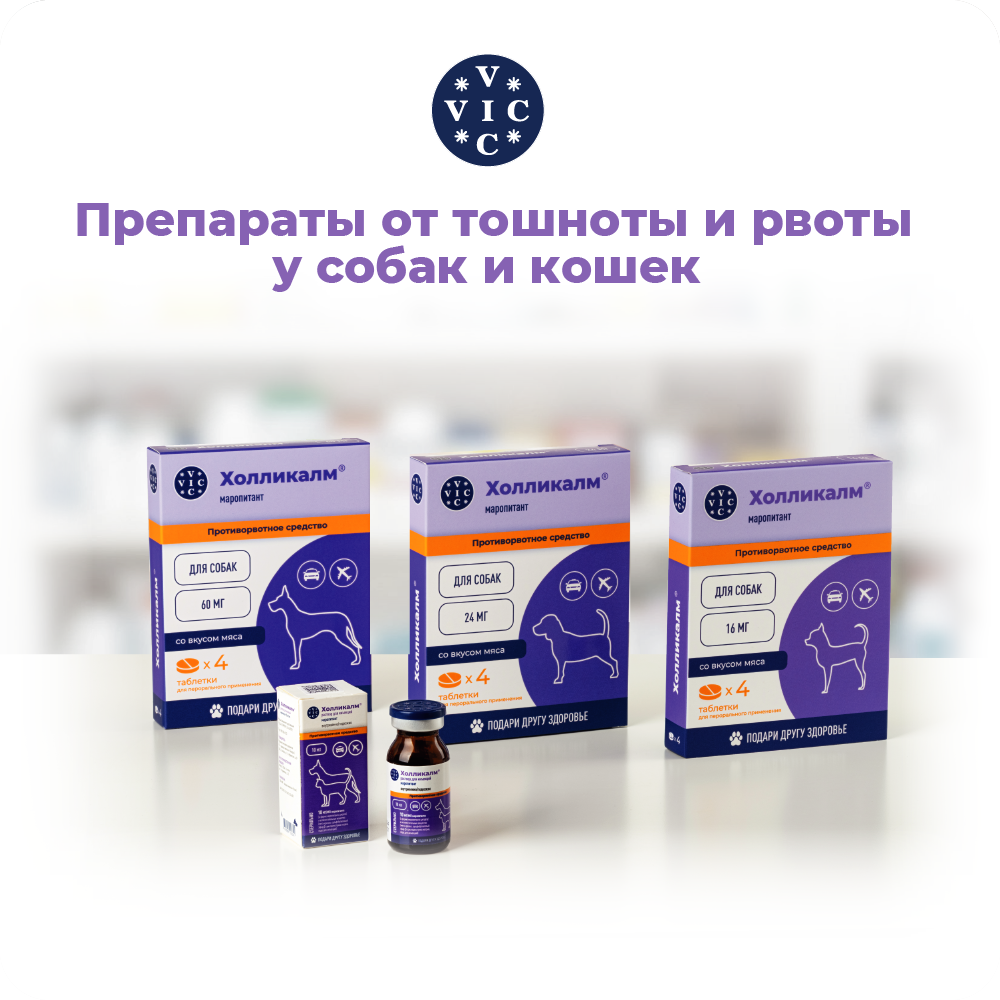 Противорвотное средство VIC Холликалм 16мг, таблетки для собак, 4 табл.