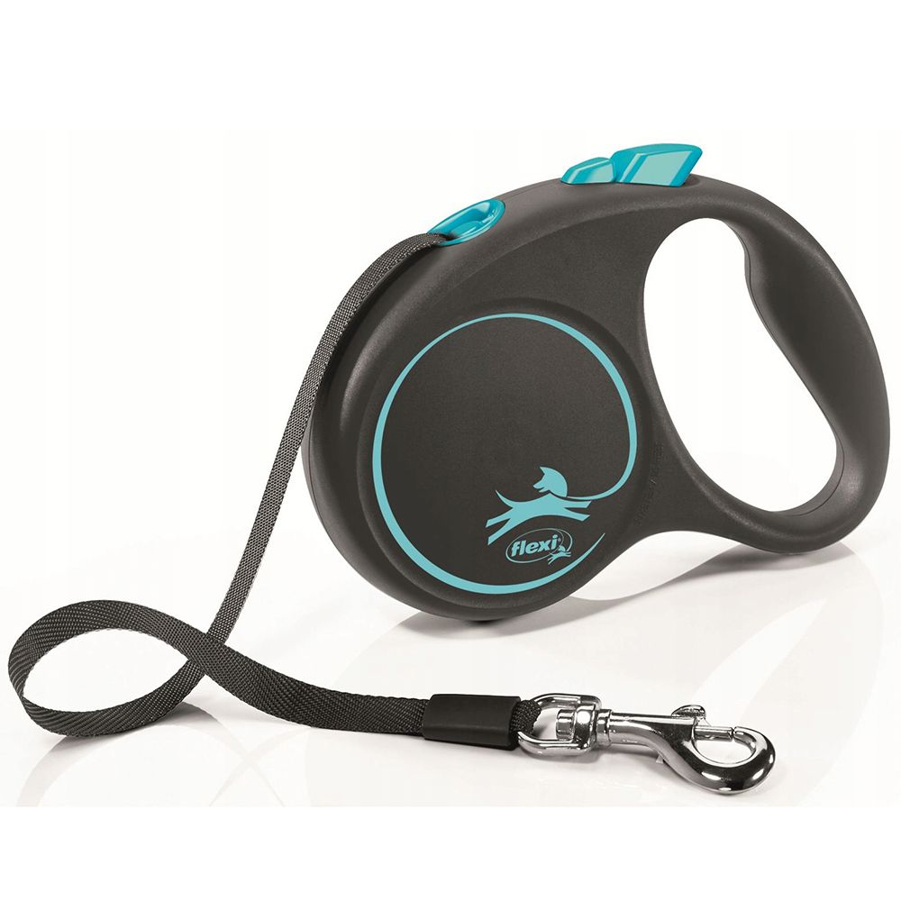 Рулетка для собак FLEXI Black Design S (до 15кг) 5м лента черный/синий