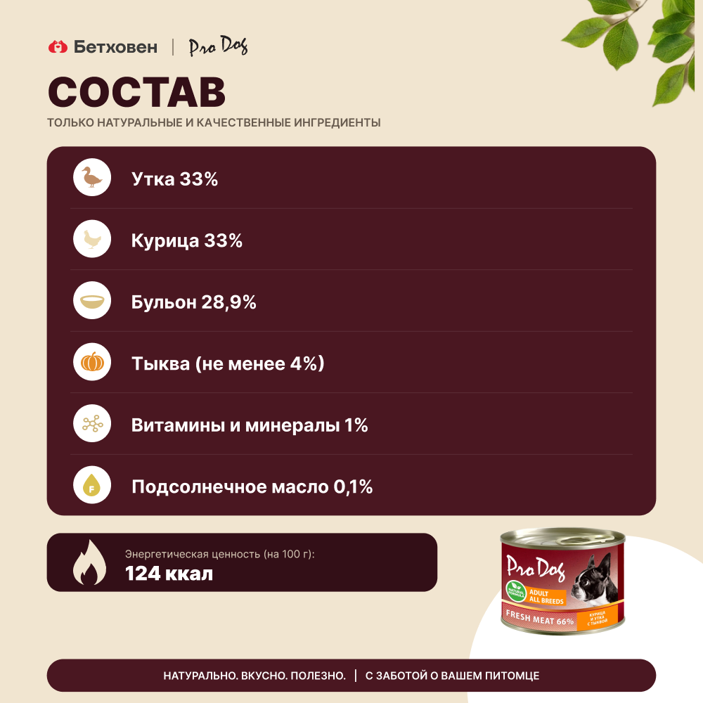 Корм для собак PRO DOG курица, утка, тыква банка