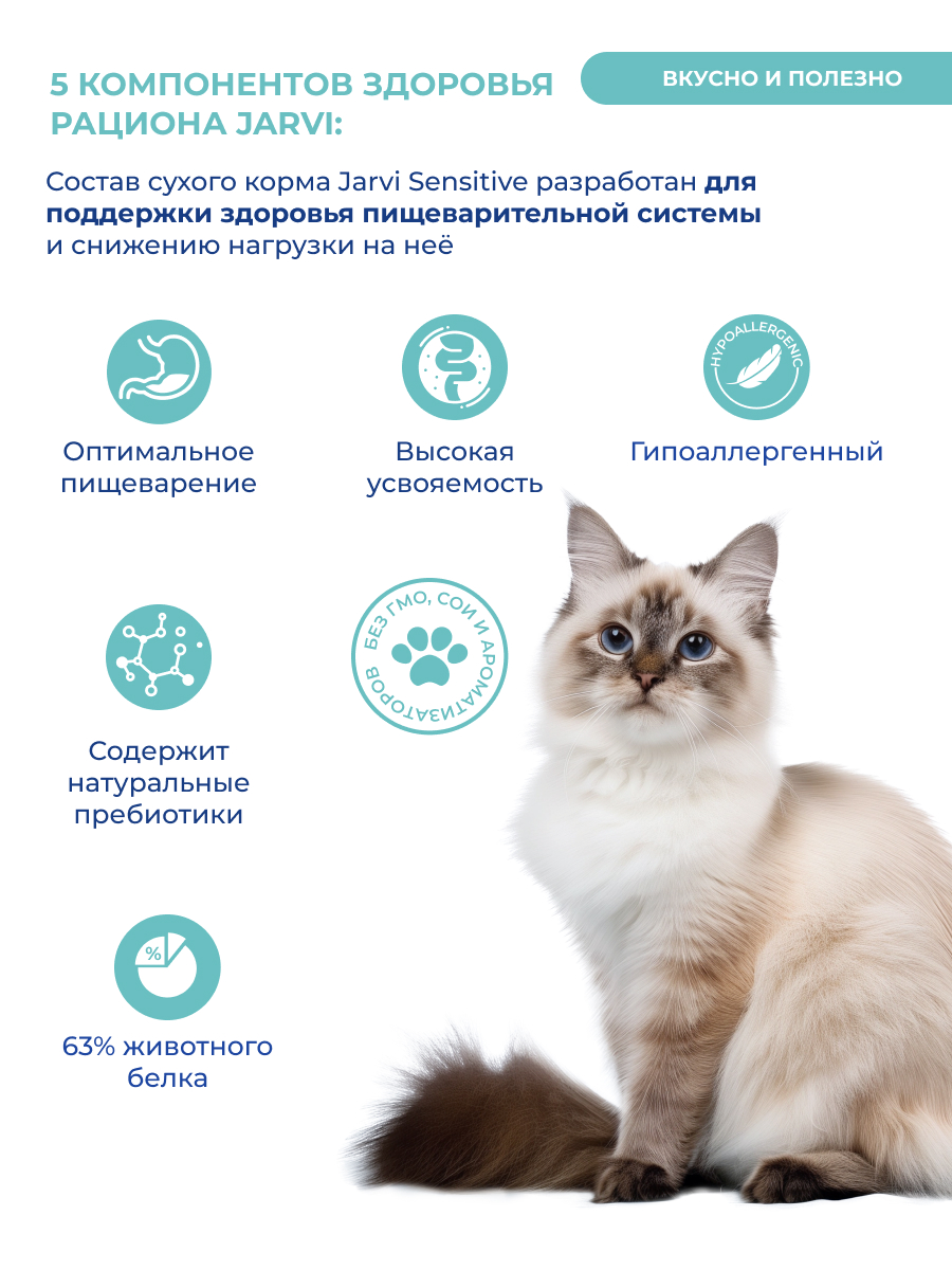Корм для кошек JARVI Monoprotein при чувствительном пищеварении, индейка сух.