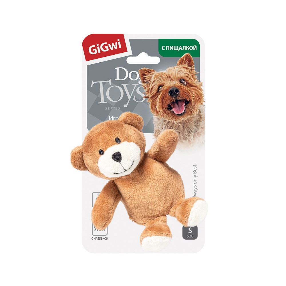 Игрушка для собак GIGWI Plush Friendz Мишка с пищалкой 9см
