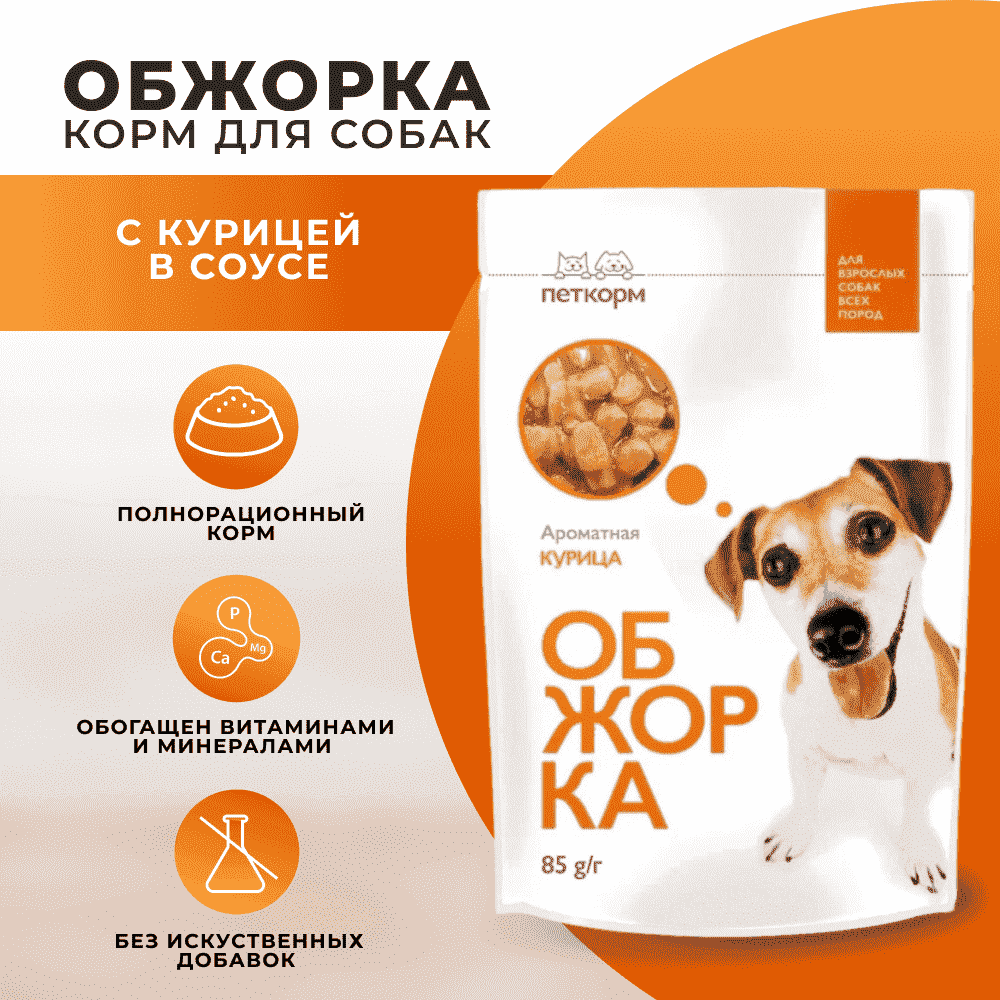 Корм для собак ОБЖОРКА кусочки в соусе с курицей пауч