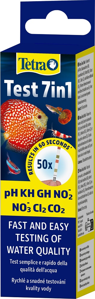 Тест TETRA 7in1 pH/GH/kH/NO2/NO3/CL2/CO2 полоски для пресной воды 50шт