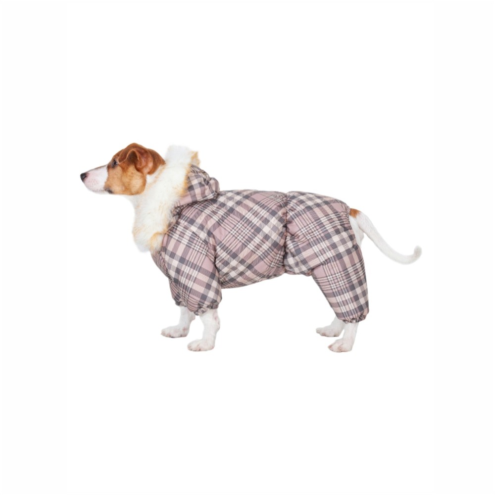Комбинезон для собак DOGMODA Клетка зимний девочка, бежевый-5, спина 37см