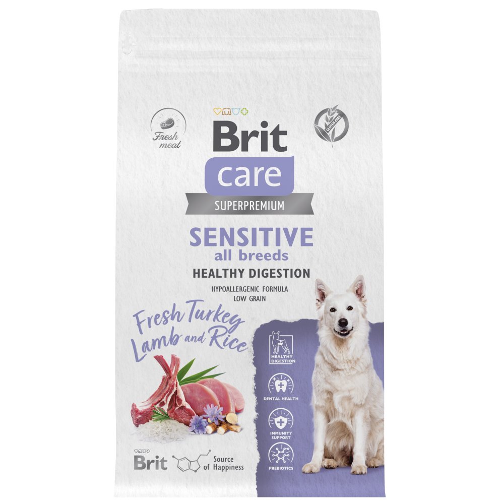 Корм для собак БРИТ Care Sensitive Healthy Digestion индейка с ягненком сух.