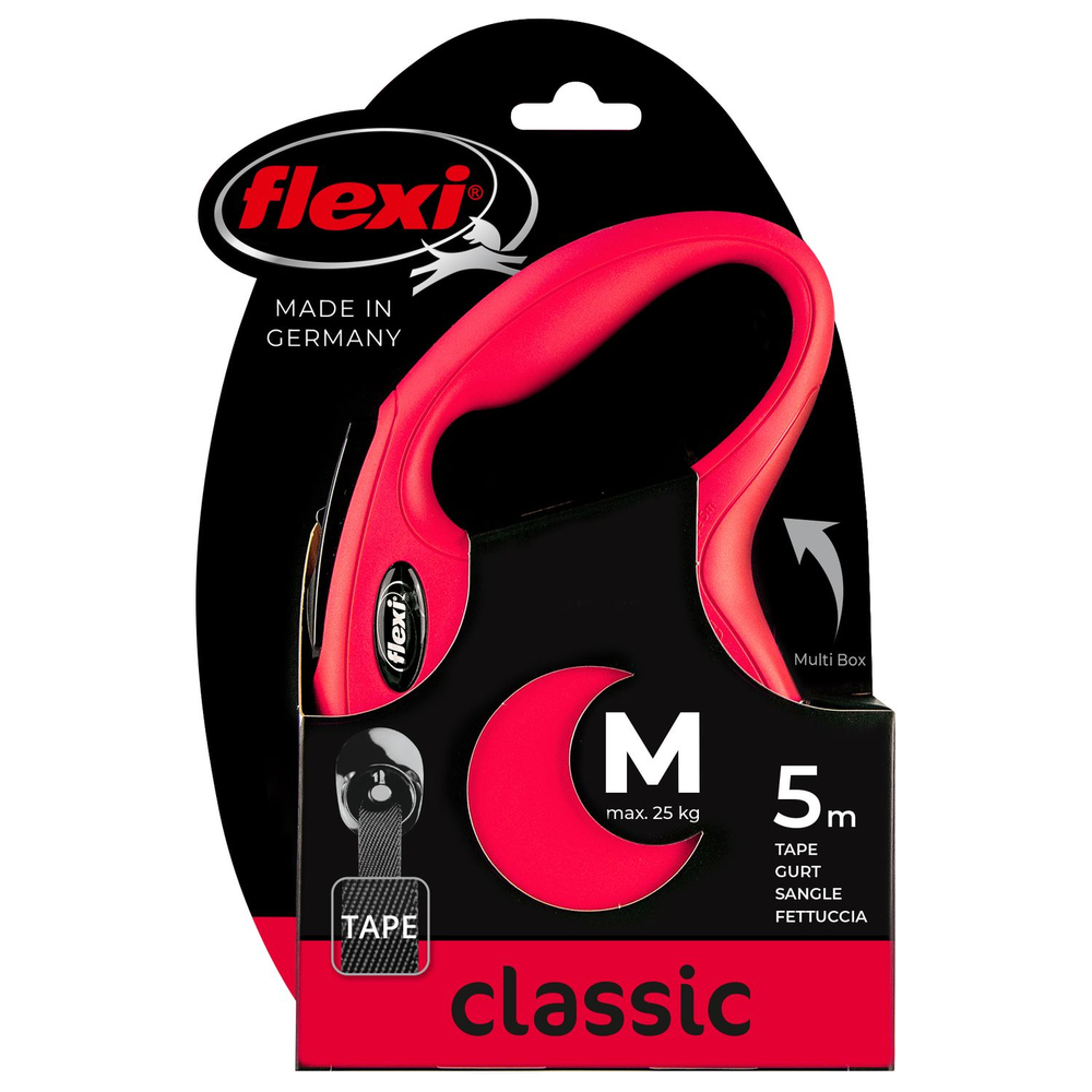 Рулетка для собак FLEXI New Classic M (до 25кг) лента 5м красная