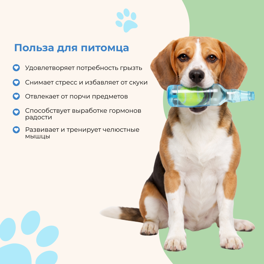 Игрушка для собак FOXIE Munch Бутылка резиновая с теннисным мячом 7,5х7,5х25см