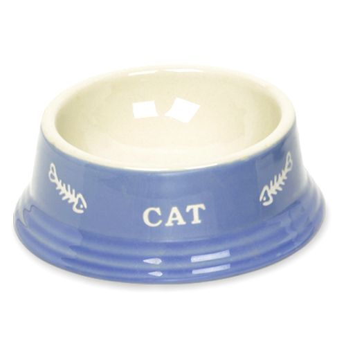 Миска для животных NOBBY керамика голубая с рисунком CAT 14x4,8см