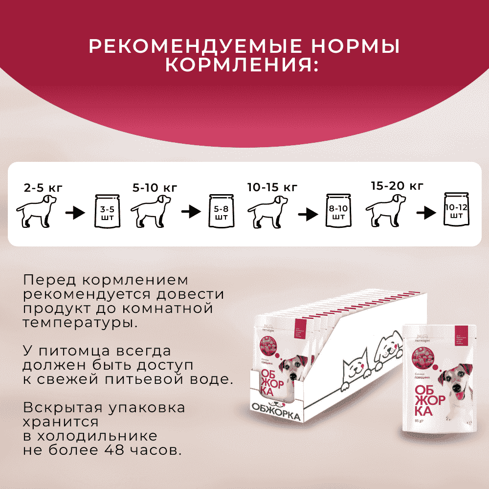 Корм для собак ОБЖОРКА кусочки в соусе с говядиной пауч