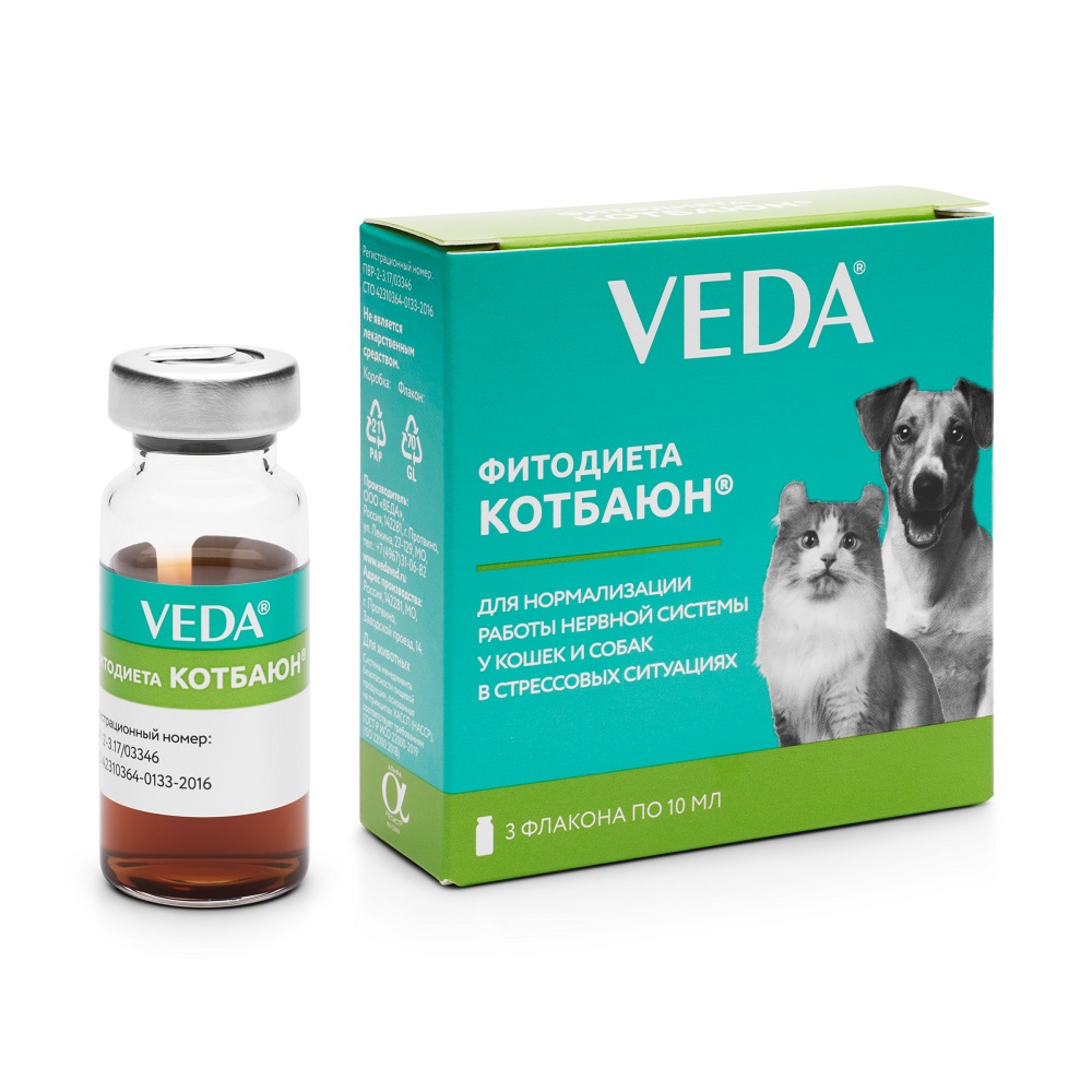Средство для кошек и собак VEDA Фитодиета Кот Баюн успокоительное, флакон 3x10мл