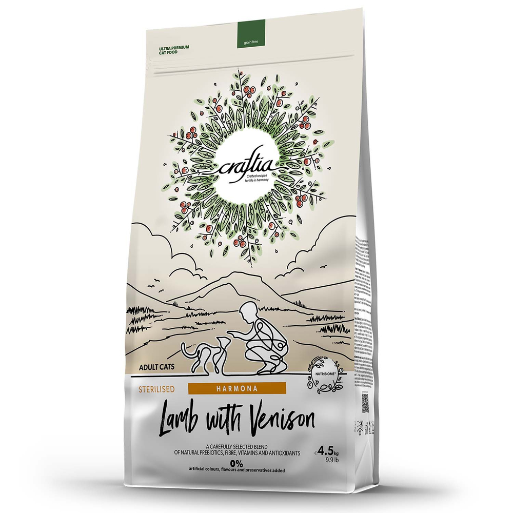 Корм для кошек CRAFTIA Harmona для стерилизованных, ягненок с олениной сух.