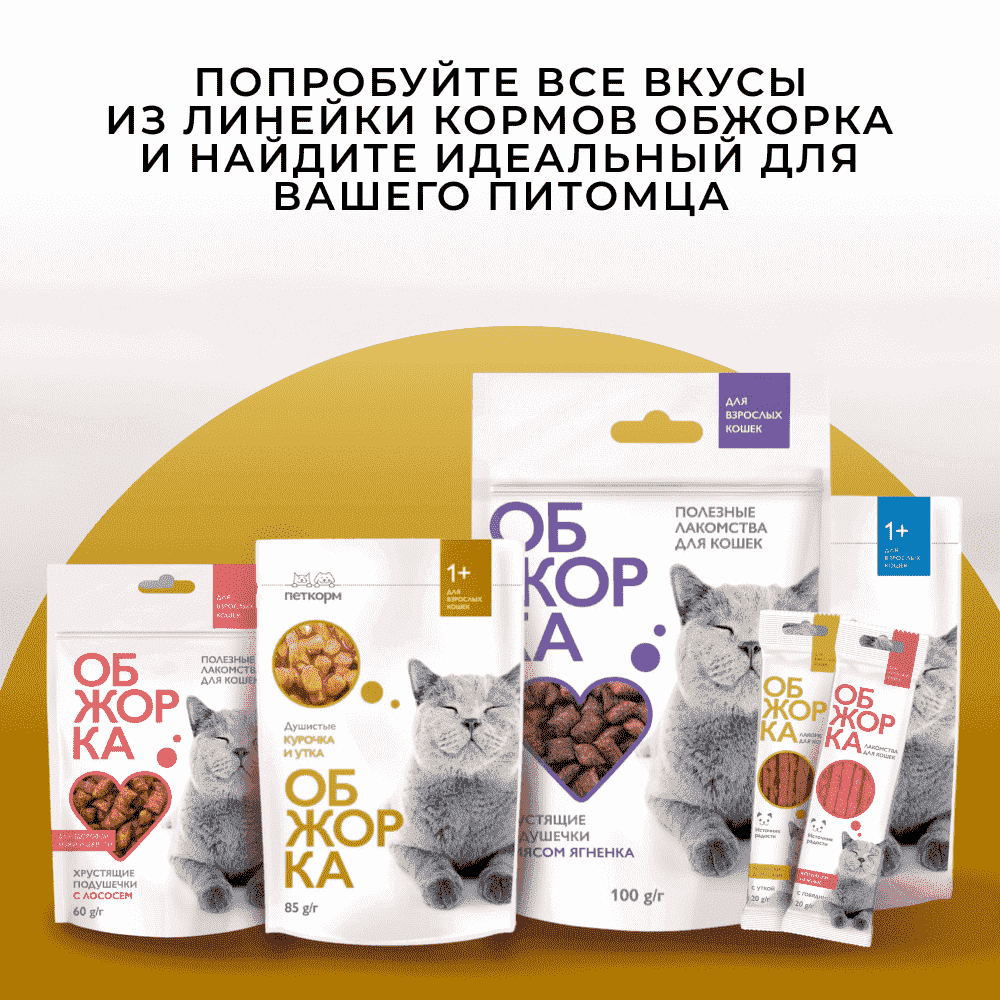 Корм для кошек ОБЖОРКА кусочки в соусе с курицей и уткой пауч