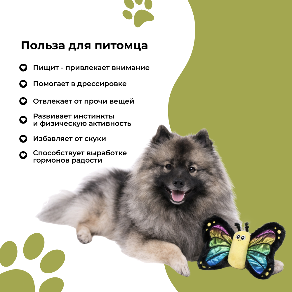 Игрушка для собак FOXIE Smart Бабочка с пищалкой 30х18 разноцветная