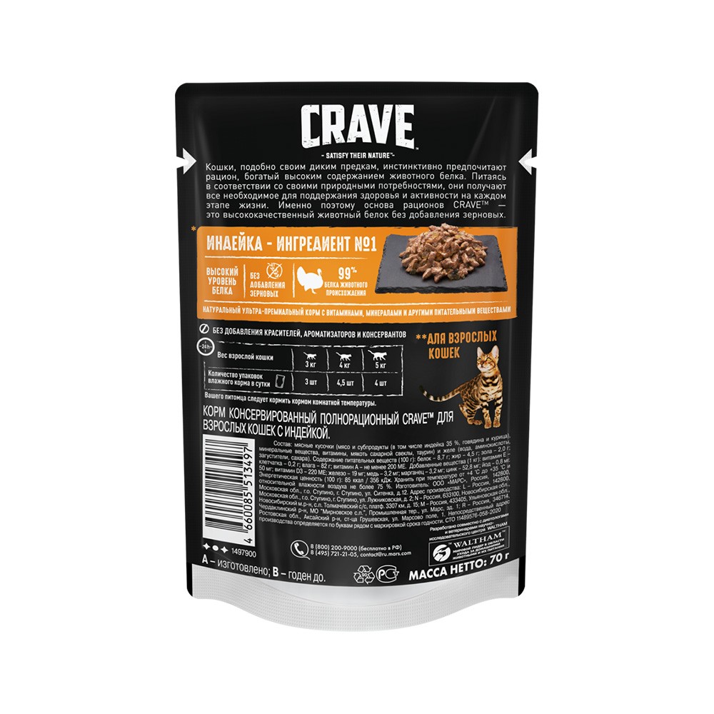 Корм для кошек CRAVE Индейка пауч