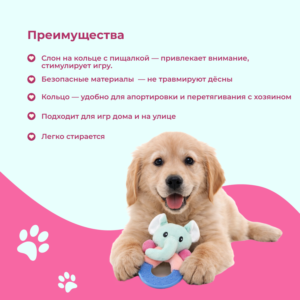 Игрушка для щенков FOXIE Puppy Слон на кольце, с пищалкой 12,5х14,5см