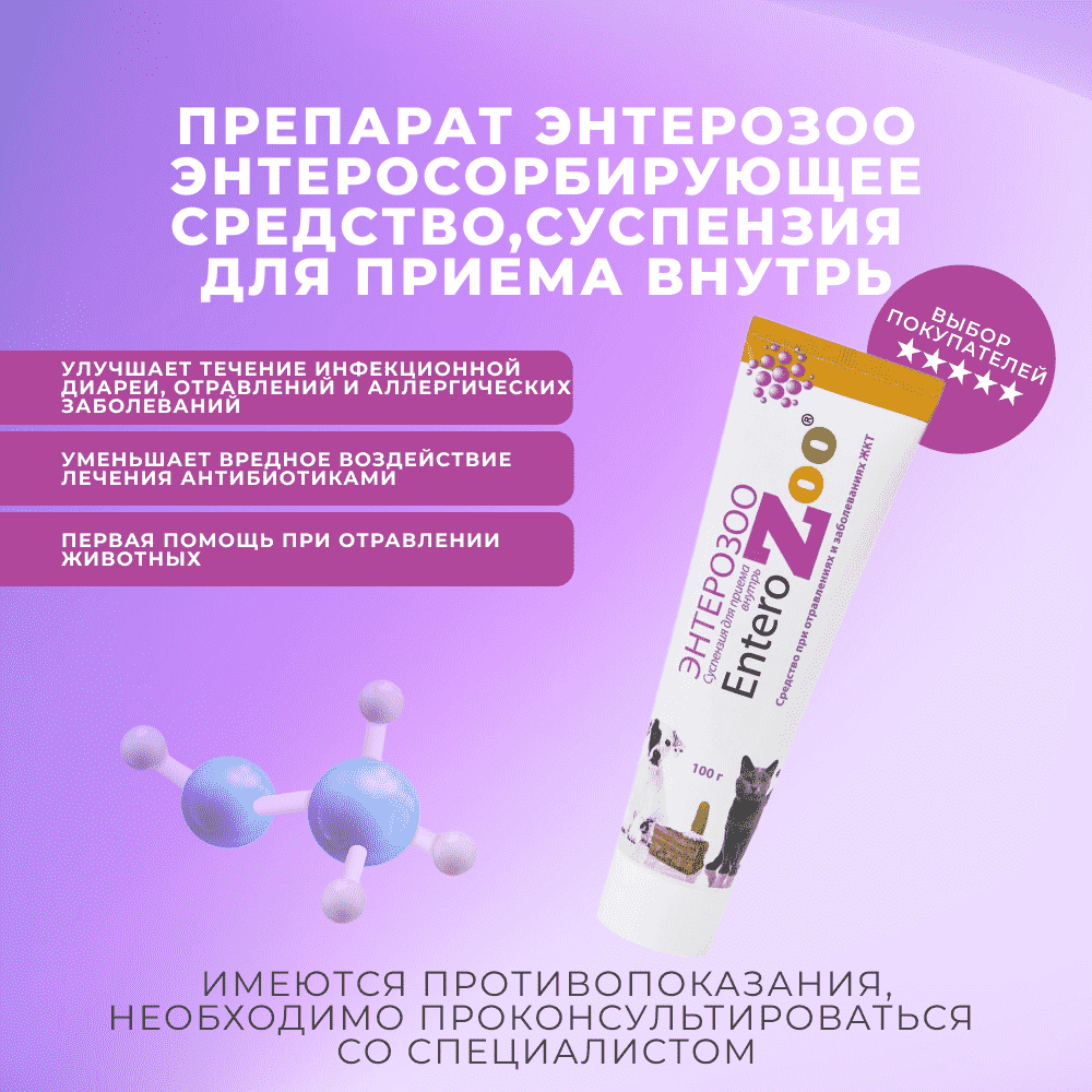 Препарат ЭНТЕРОЗОО Энтеросорбирующее средство, суспензия для приема внутрь 100г