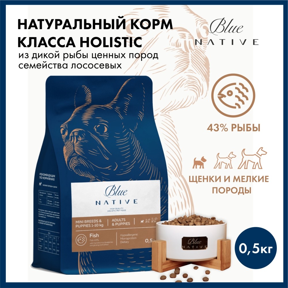Корм для собак BLUENATIVE для мелких пород, лосось сух.