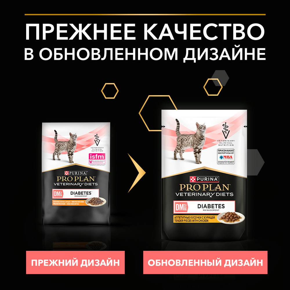 Корм для котят и кошек PRO PLAN Veterinary Diets DM St/Ox Diabetes Management при диаб.,кур.пауч
