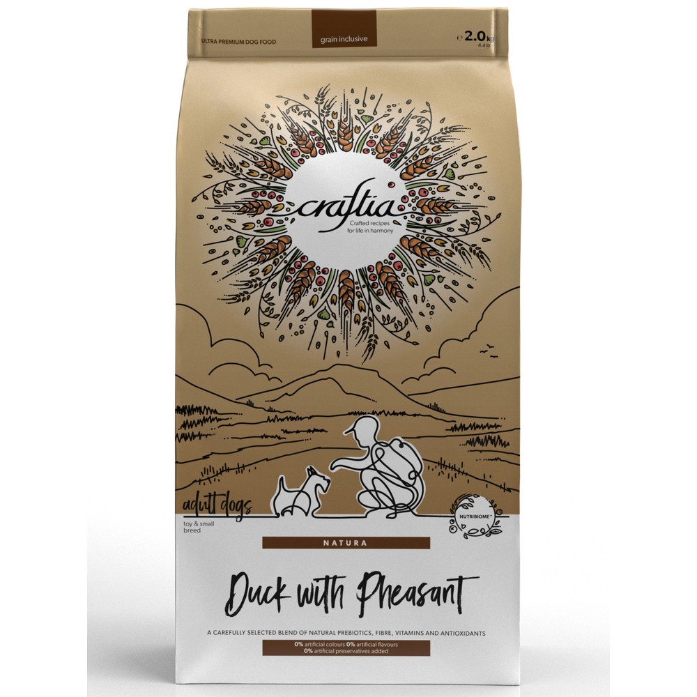 Корм для собак CRAFTIA Natura для миниатюрных и мелких пород, утка с фазаном сух.