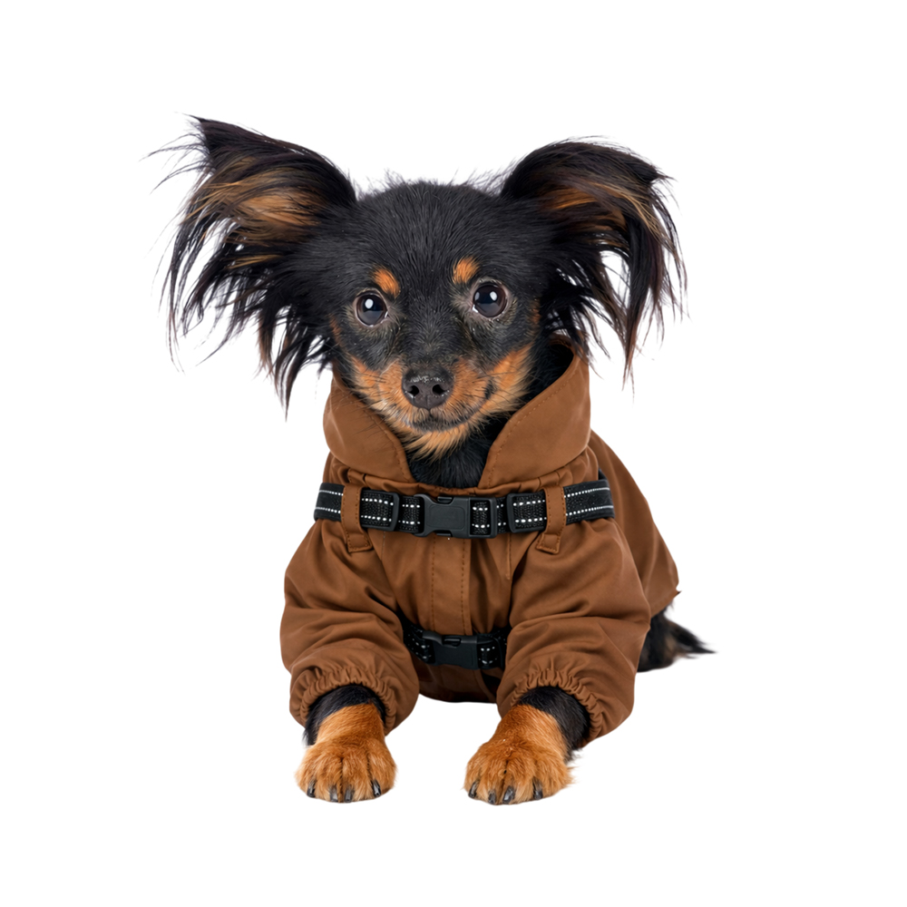 Куртка для собак FOXIE Noble Rain XS со шлейкой (длина спины 25см) коричневый
