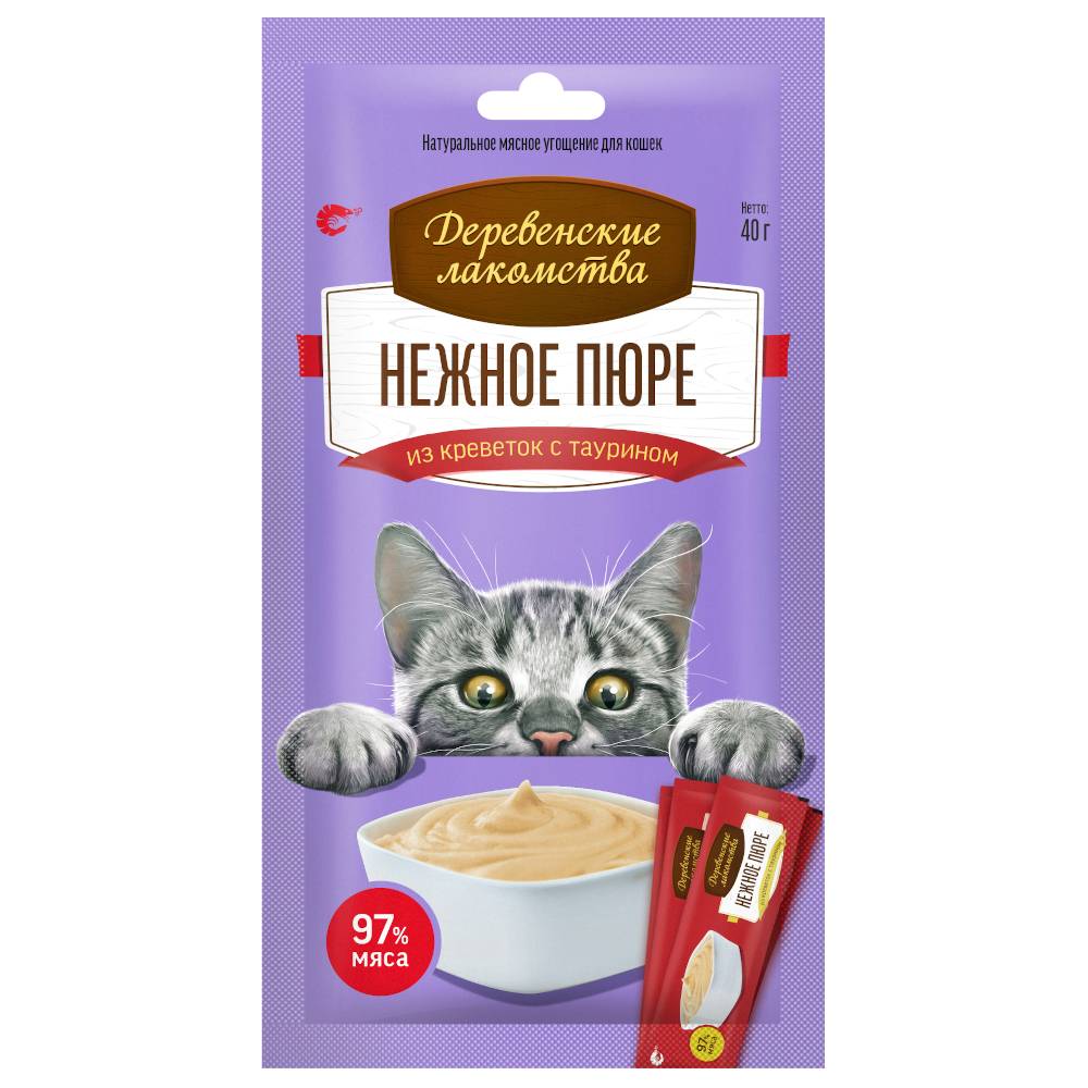 Лакомство для кошек ДЕРЕВЕНСКИЕ ЛАКОМСТВА Нежное пюре из креветок 4х