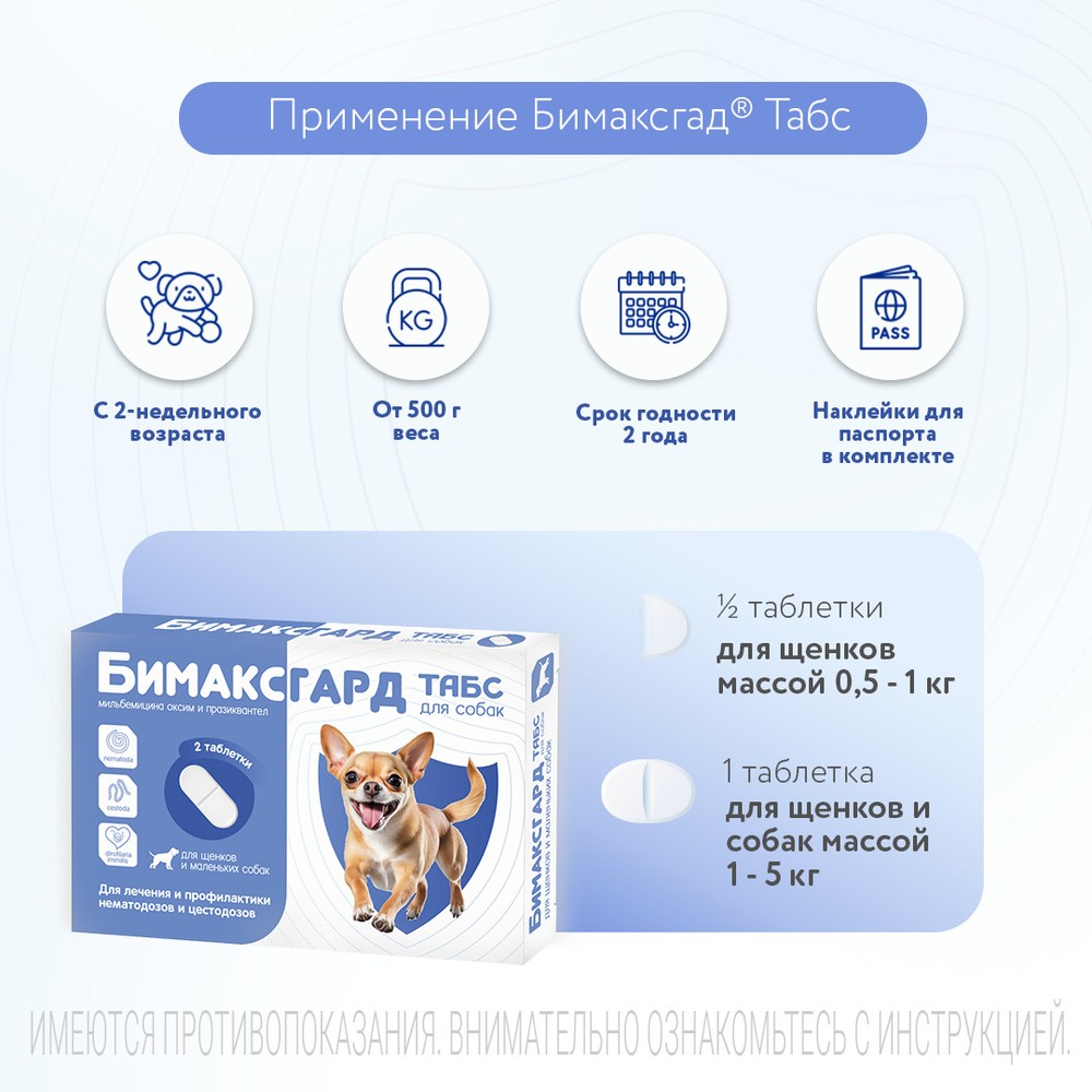 Антигельминтик для щенков и маленьких собак NEOTERICA Бимаксгард ТАБС, 2 таб.(0,5-5кг)