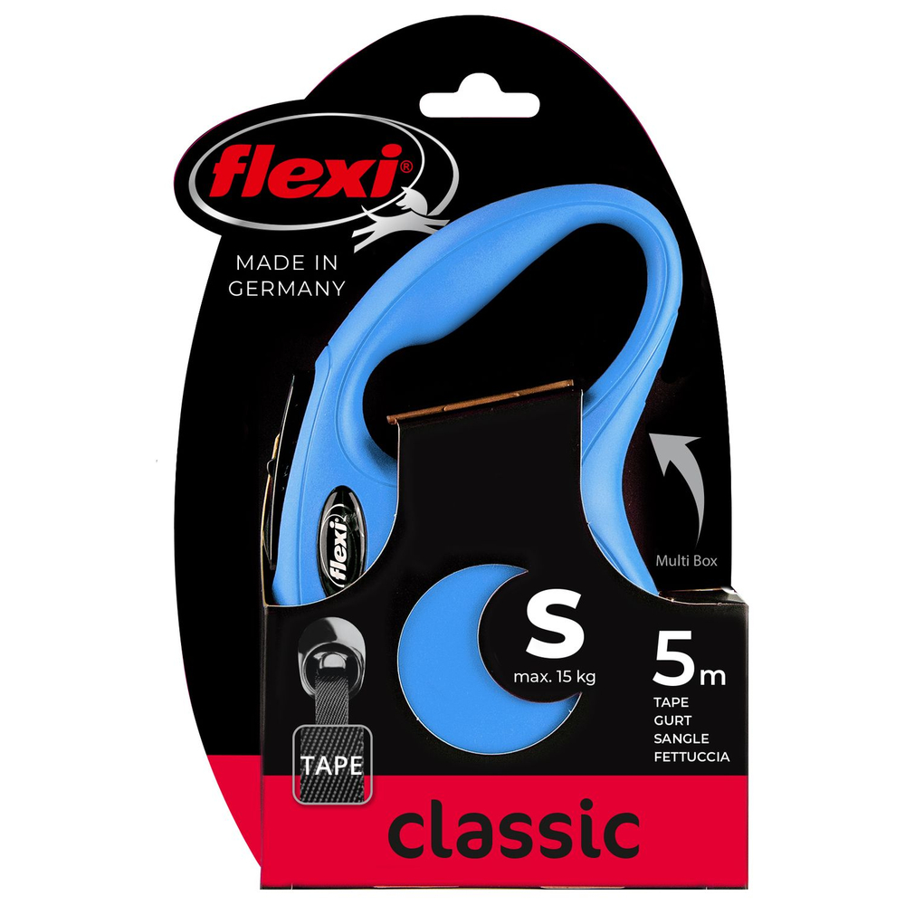 Рулетка для собак FLEXI New Classic S (до 15кг) лента 5м синяя
