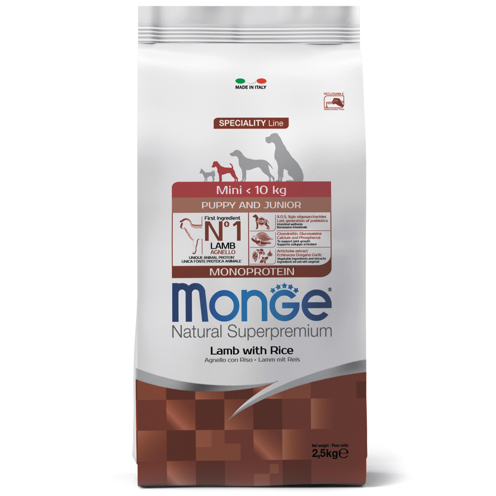 Корм для щенков MONGE Dog Speciality Mini для мелких пород ягненок с рисом сух.