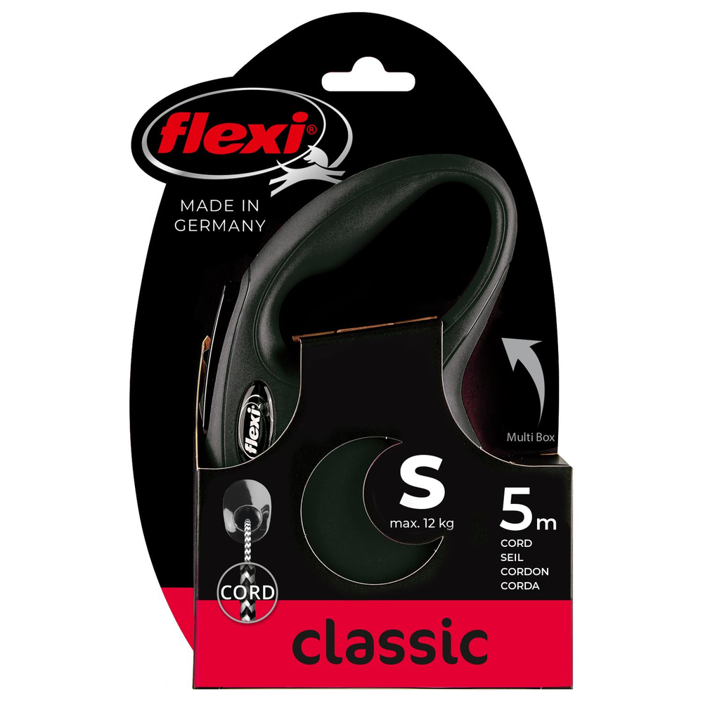 Рулетка для собак FLEXI Classic Basic S (до 12 килограммов) трос 5м черная