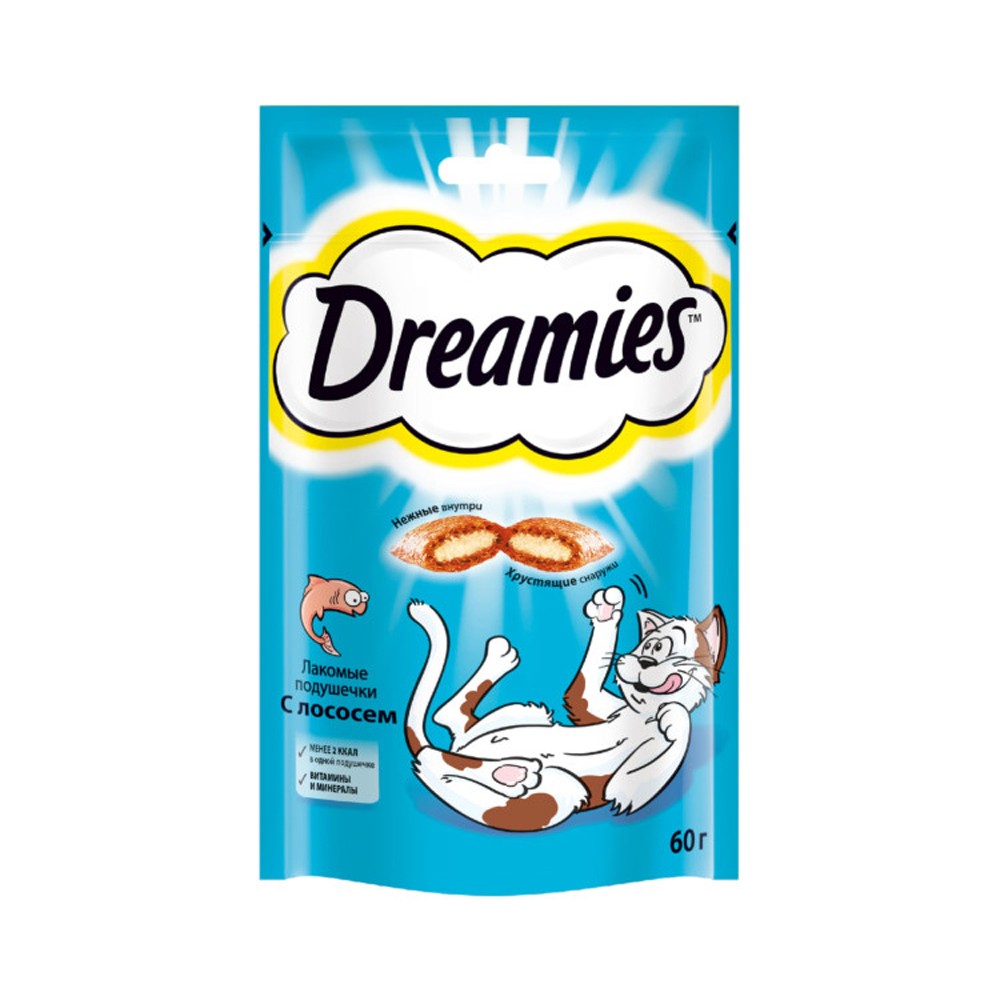 Лакомство для кошек DREAMIES лакомые подушечки с лососем