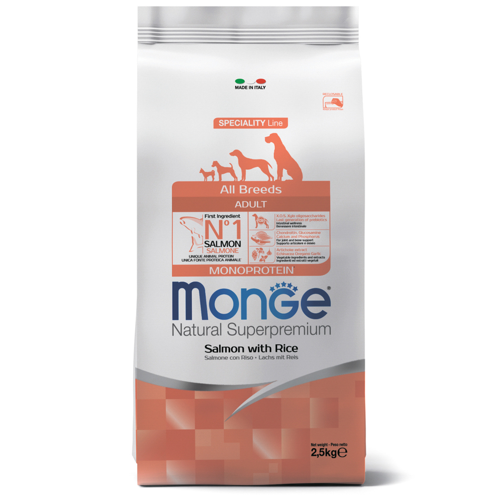 Корм для собак MONGE Dog Speciality лосось с рисом сух.