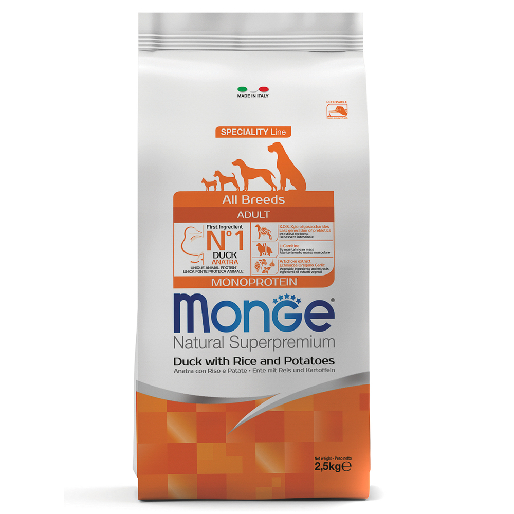 Корм для собак MONGE Dog Speciality утка с рисом и картофелем сух.
