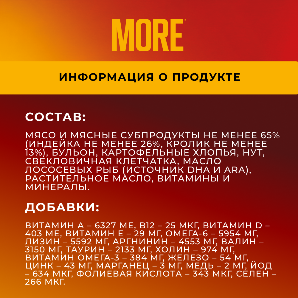 Корм для кошек MORE Риет из индейки с кроликом банка