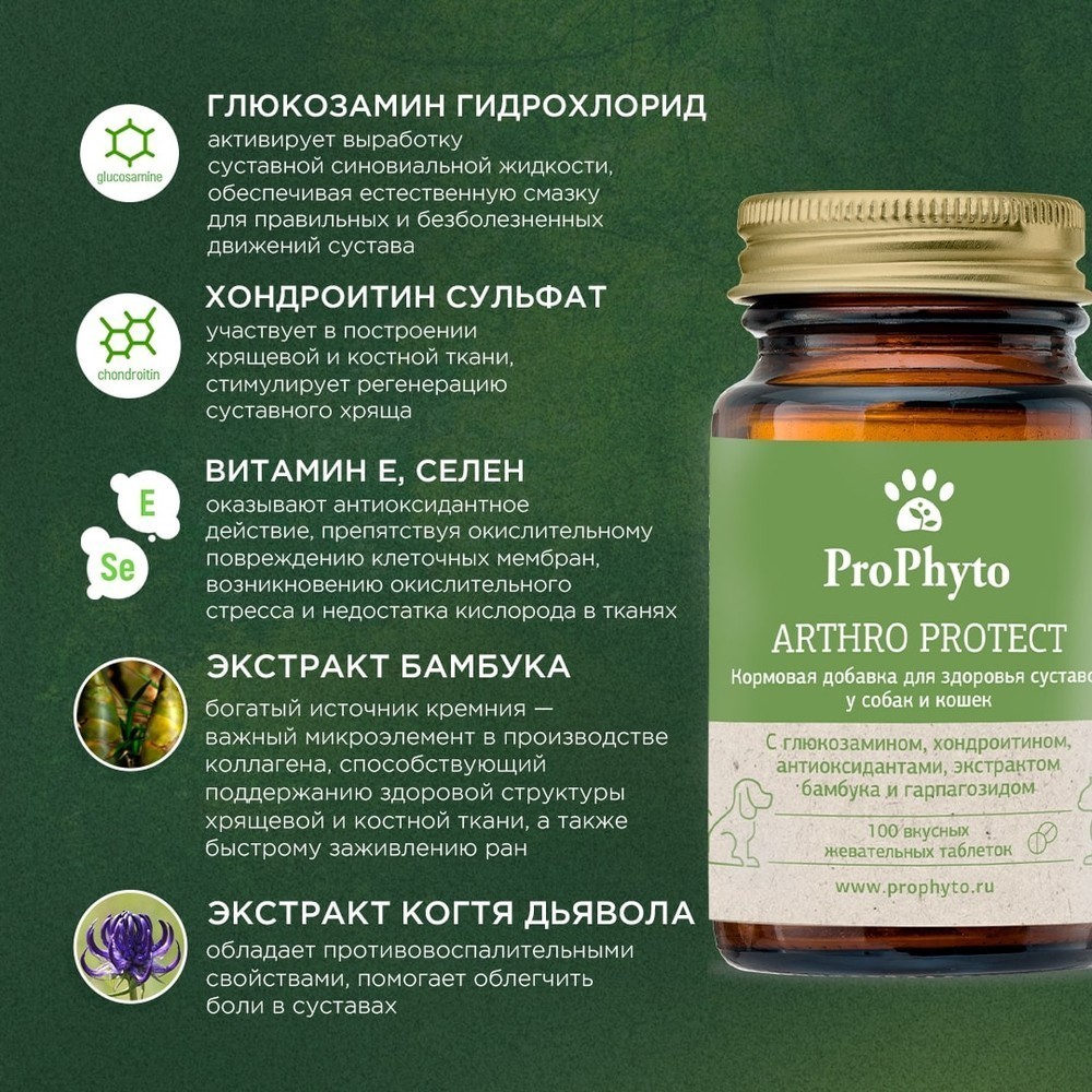 Витамины для кошек и собак PROPHYTO Артро Защита, 100таб