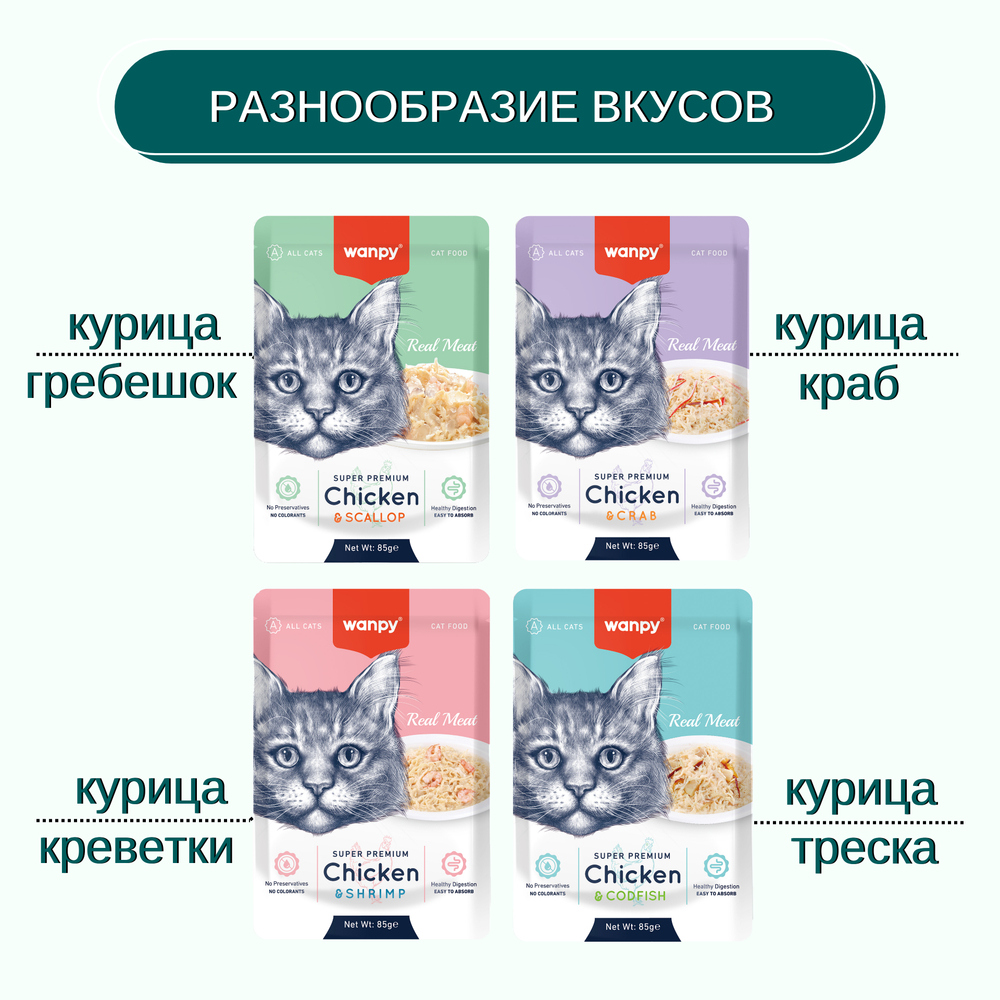 Корм для кошек WANPY Cat курица с гребешком пауч