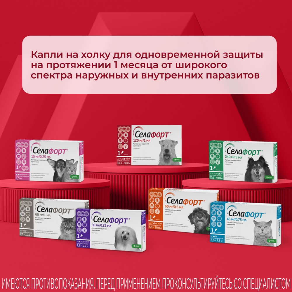 Капли для собак KRKA Селафорт от ушных и чесоточ.клещей, блох, гельминтов 10,1-20кг (120мг) 1 уп.