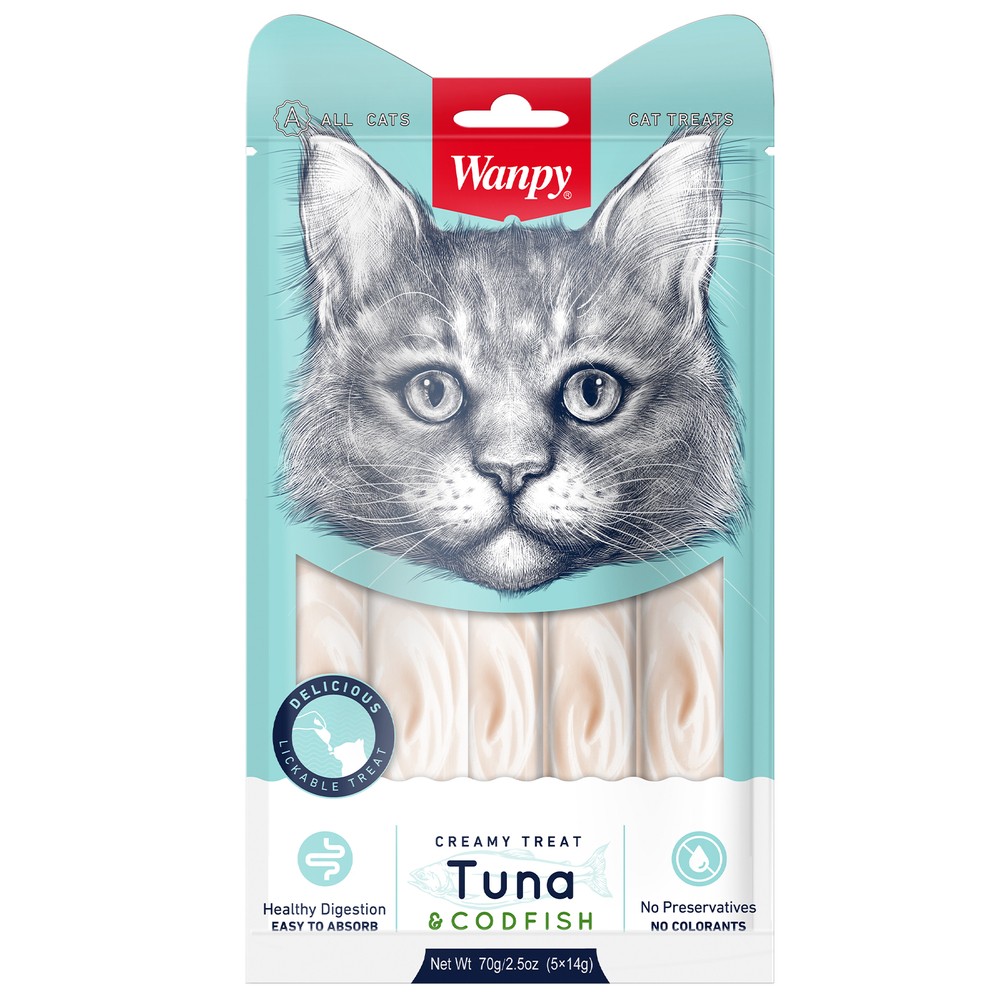 Лакомство для кошек WANPY Cat Нежное пюре из тунца и трески
