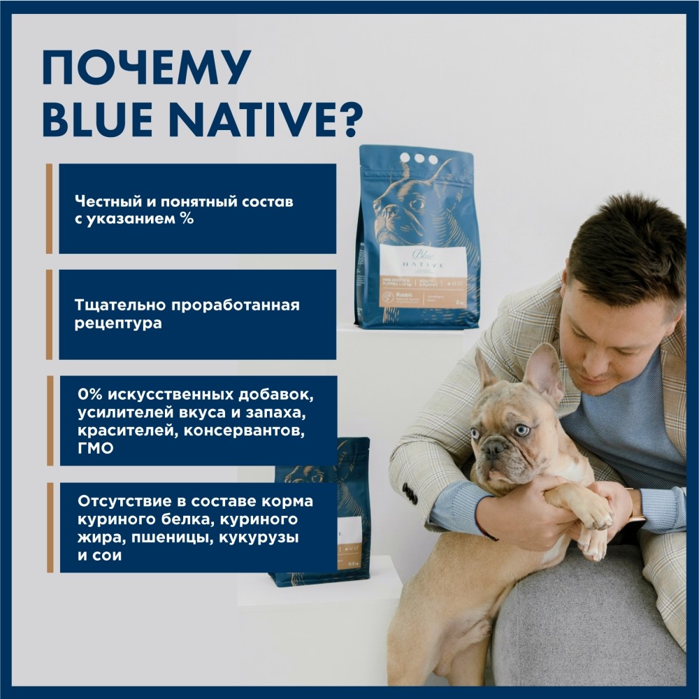 Корм для собак BLUENATIVE для мелких пород, кролик сух.