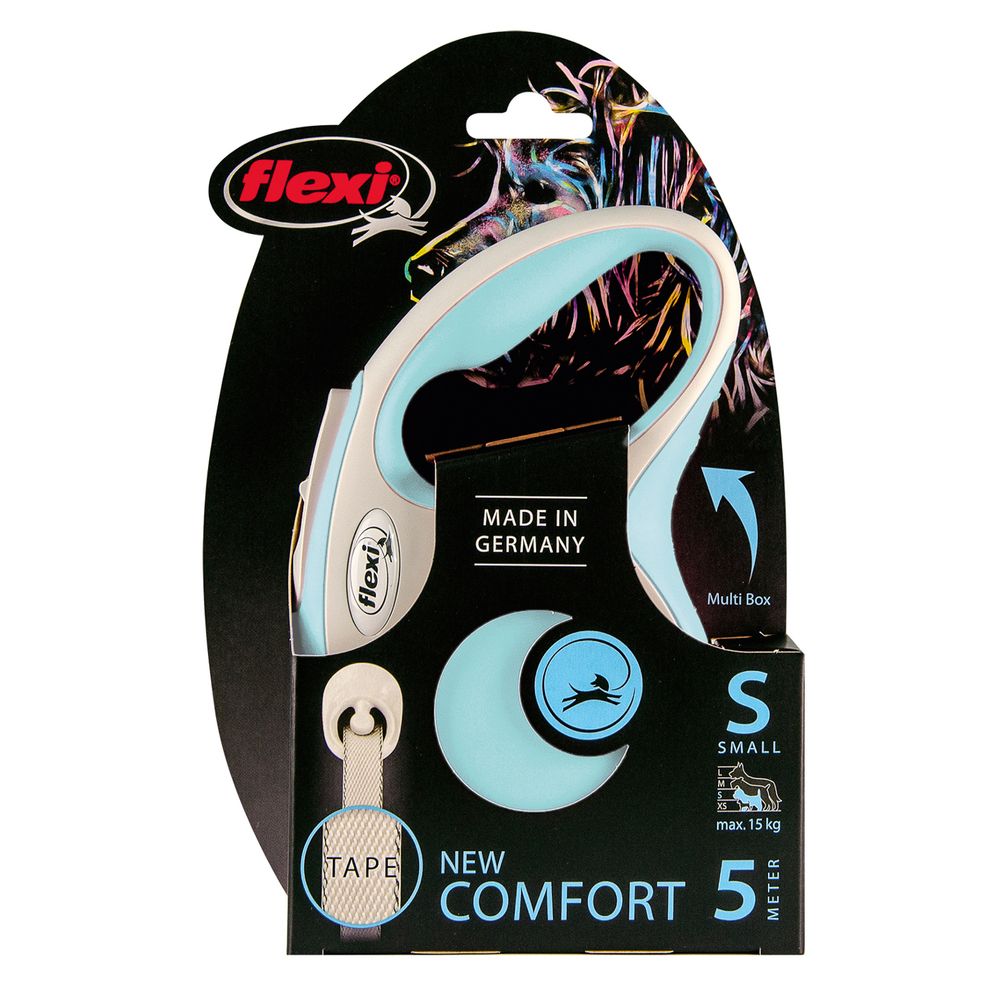 Рулетка для собак FLEXI NEW LINE Comfort S (до 15кг) лента 5м серый/голубой