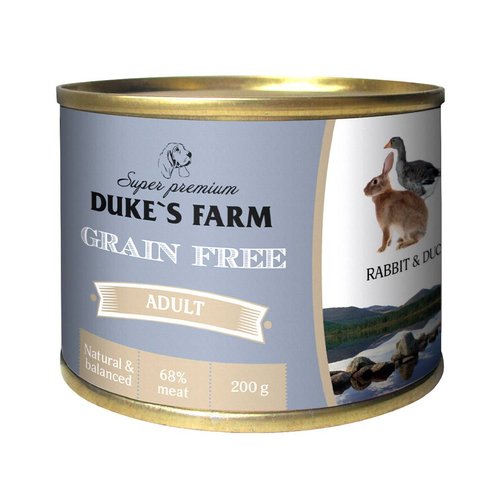 Корм для собак DUKE'S FARM Grain Fee беззерновой утка, кролик, клюква, шпинат банка