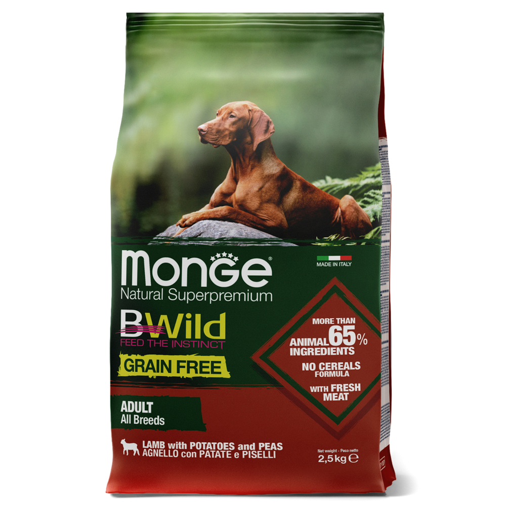 Корм для собак MONGE Dog BWild Grain Free мясо ягненка с картофелем сух.