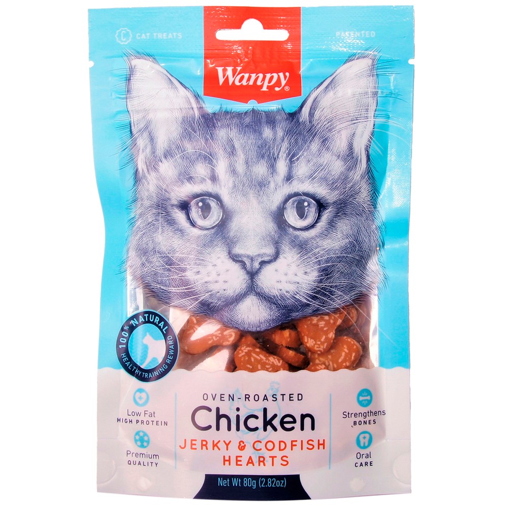 Лакомство для кошек WANPY Cat сердечки из курицы с треской