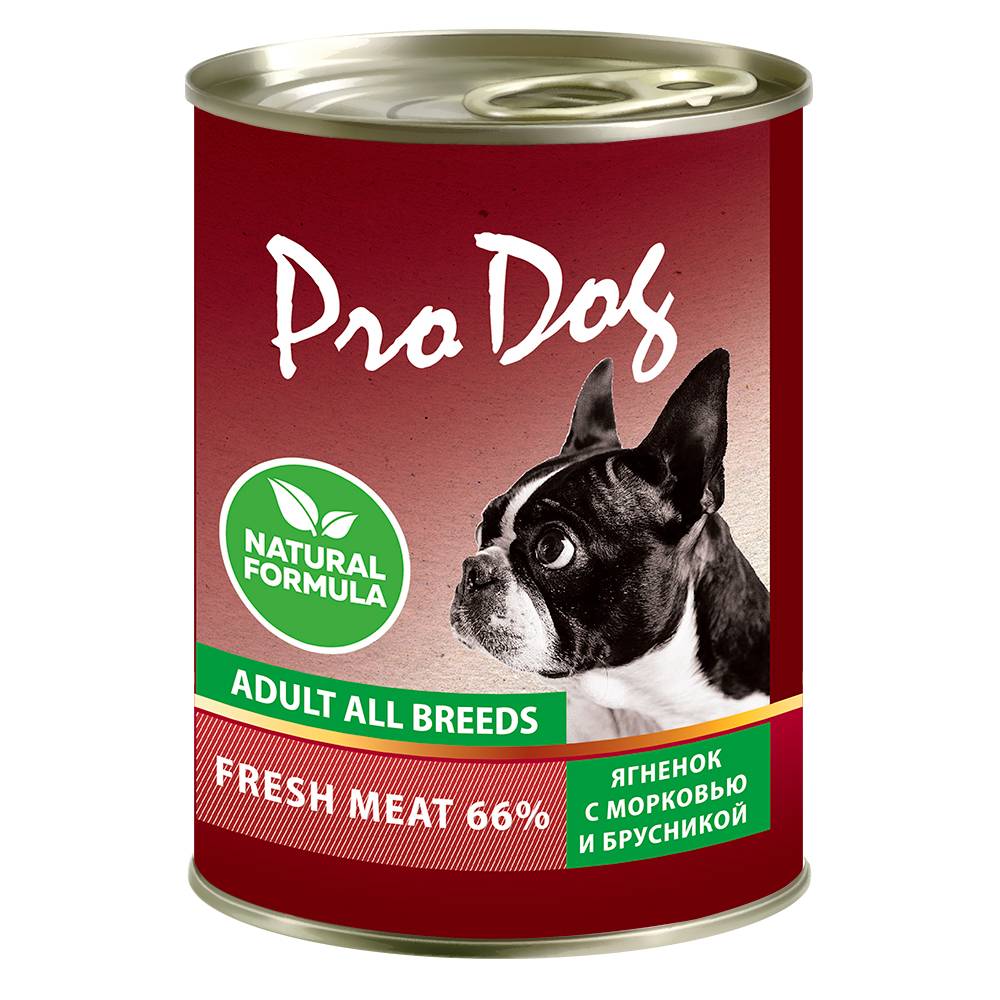 Корм для собак PRO DOG ягненок, морковь, брусника банка