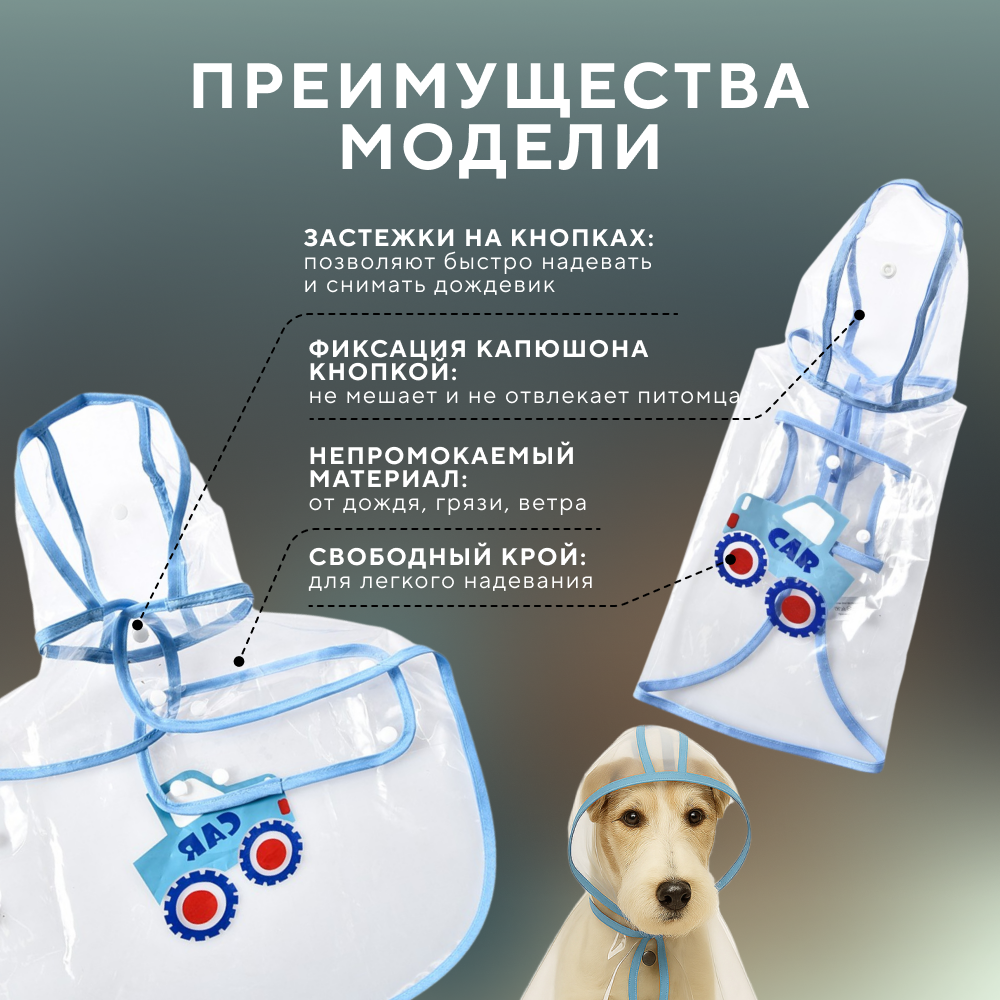 Дождевик для собак FOXIE Rain прозрачный голубой