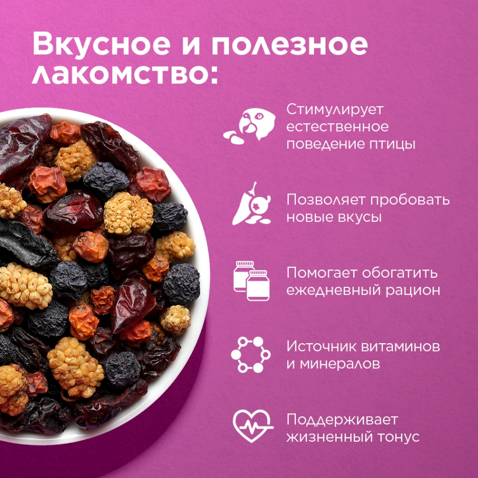 Лакомство для птиц RIO Ягодная смесь для средних и крупных попугаев,