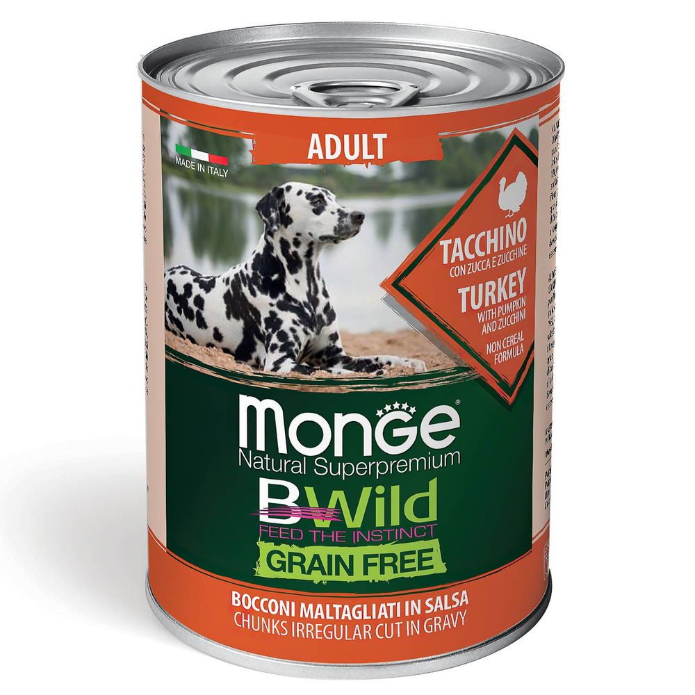 Корм для собак MONGE Dog BWild Grain Free индейка с тыквой и кабачками банка