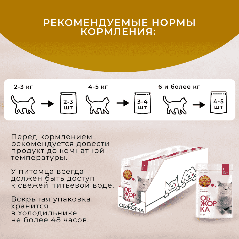 Корм для кошек ОБЖОРКА кусочки в соусе с курицей и уткой пауч