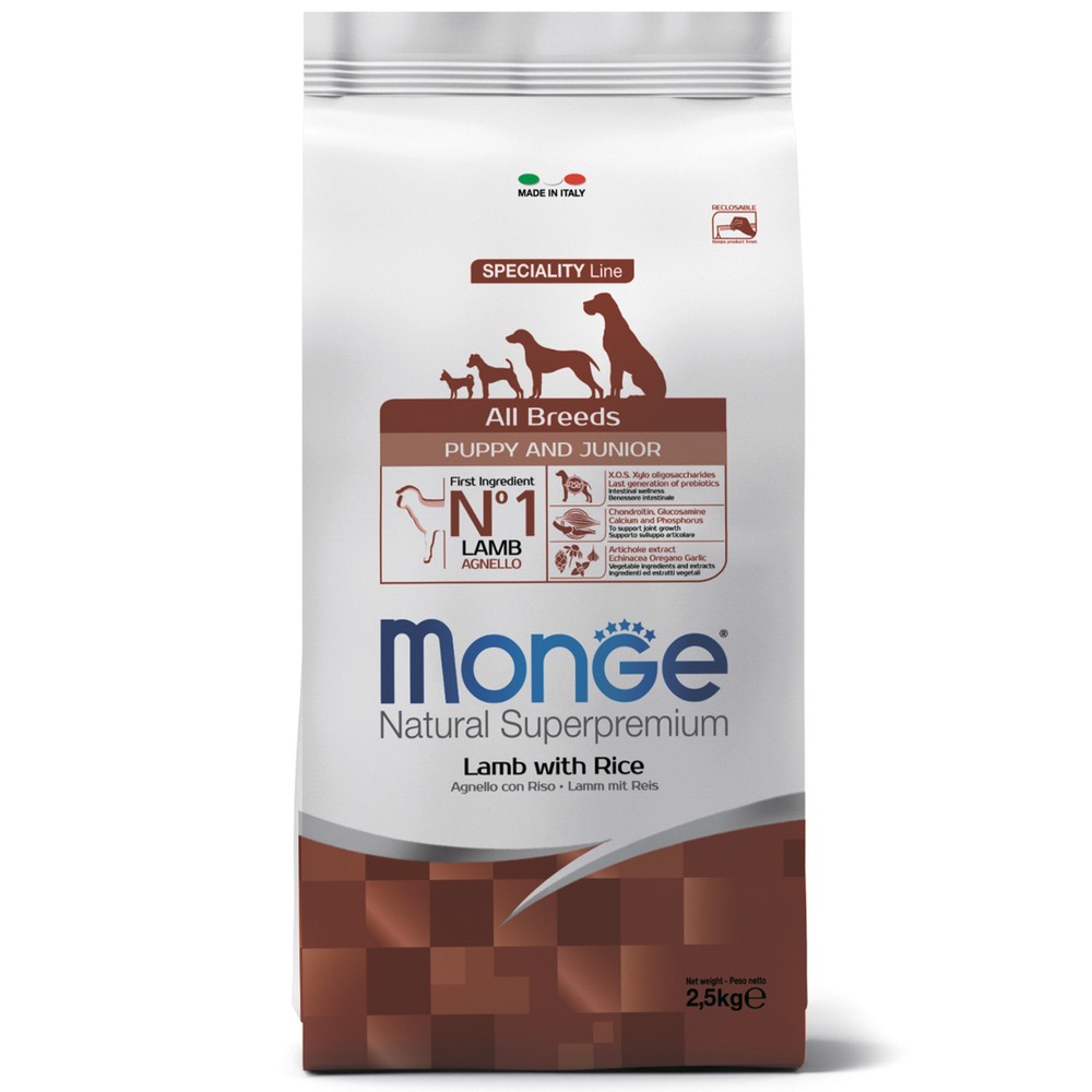 Корм для щенков MONGE Dog Speciality Puppy&Junior ягненок с рисом сух.