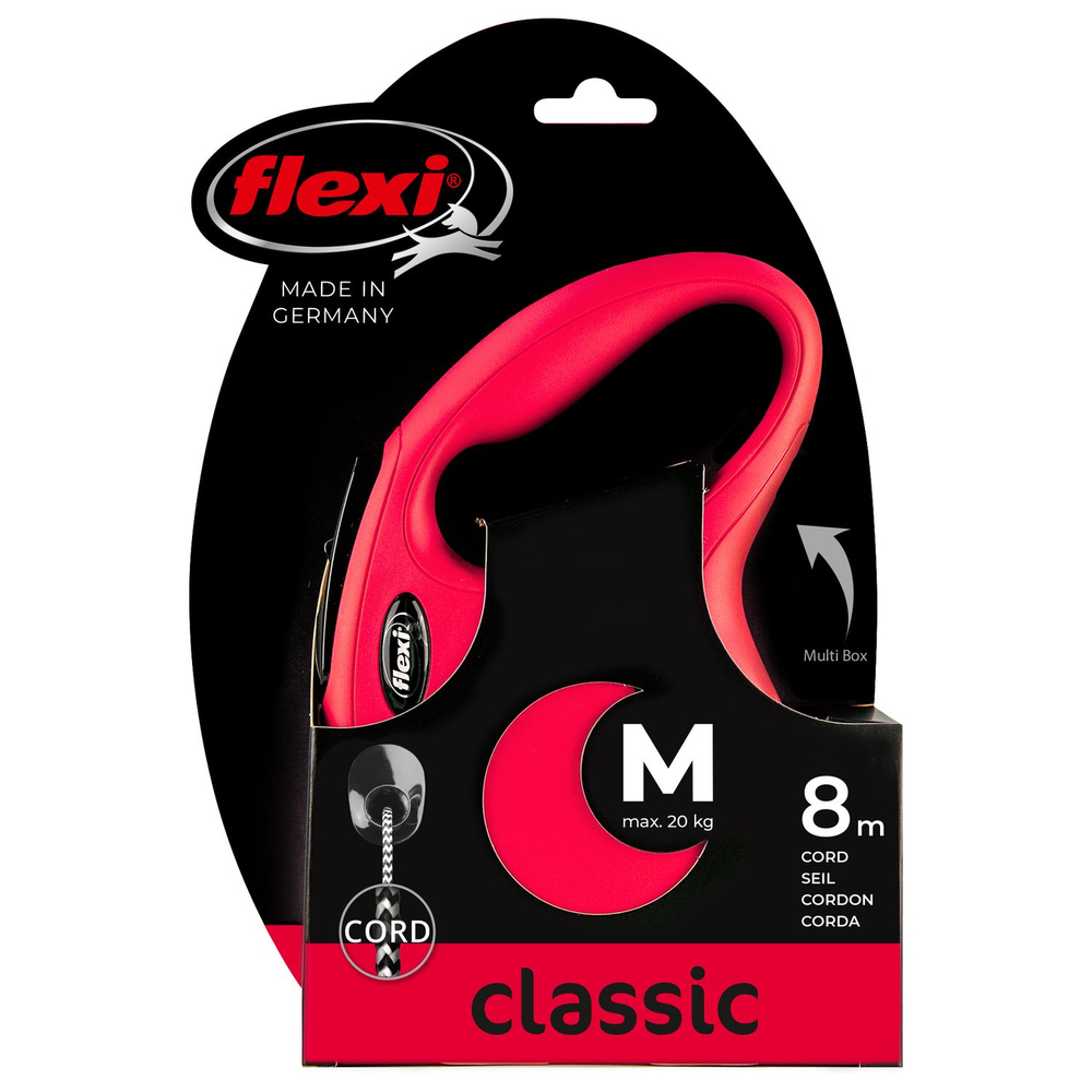 Рулетка для собак FLEXI Classic Long M (до 20кг) трос 8м красная